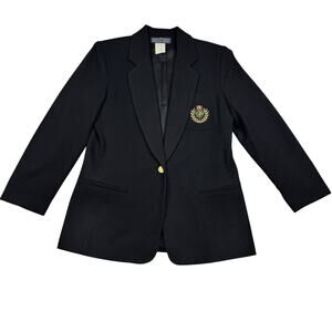 Herman Geist Vintage Academia Preppy Embroidered Crest Wool Blazer Women's SZ 10